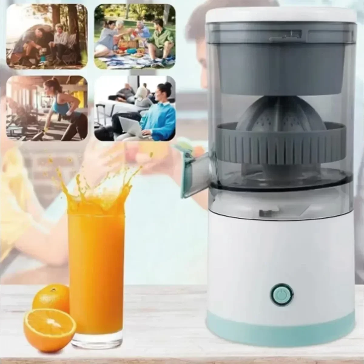 

A USB rechargeable juicer with efficient meat separation, button control, detachable, suitable for fresh orange juice