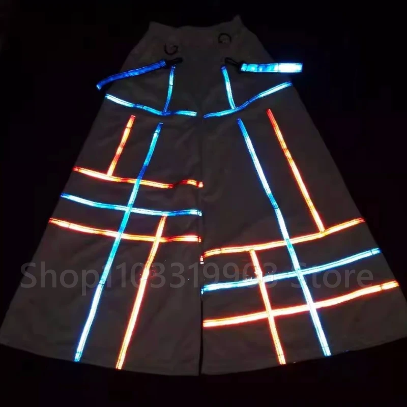 

Shuffle Pants Blue Red Reflective Strip Night Vision Ghost Dancing Pants Luminous Bell-bottoms Death Flared Trousers Unisex