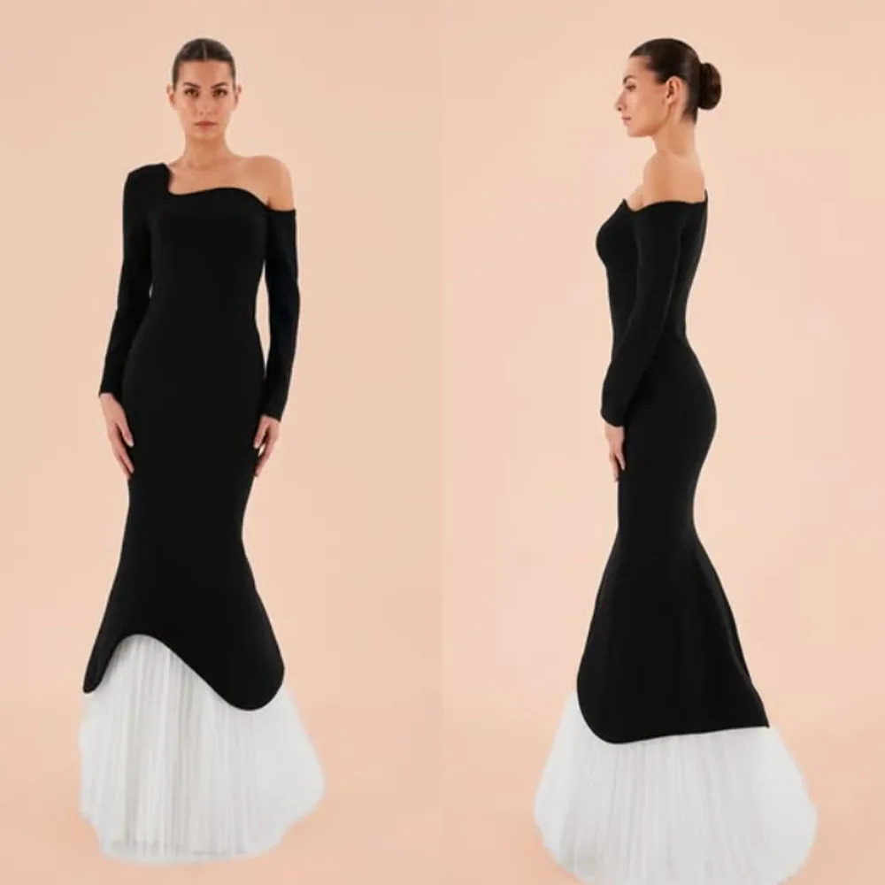 

High Quality Customized Full Sleeves Floor Length Color Contrast Strapless Mermaid Women Prom Dress Zipper Serene Hill Dresses