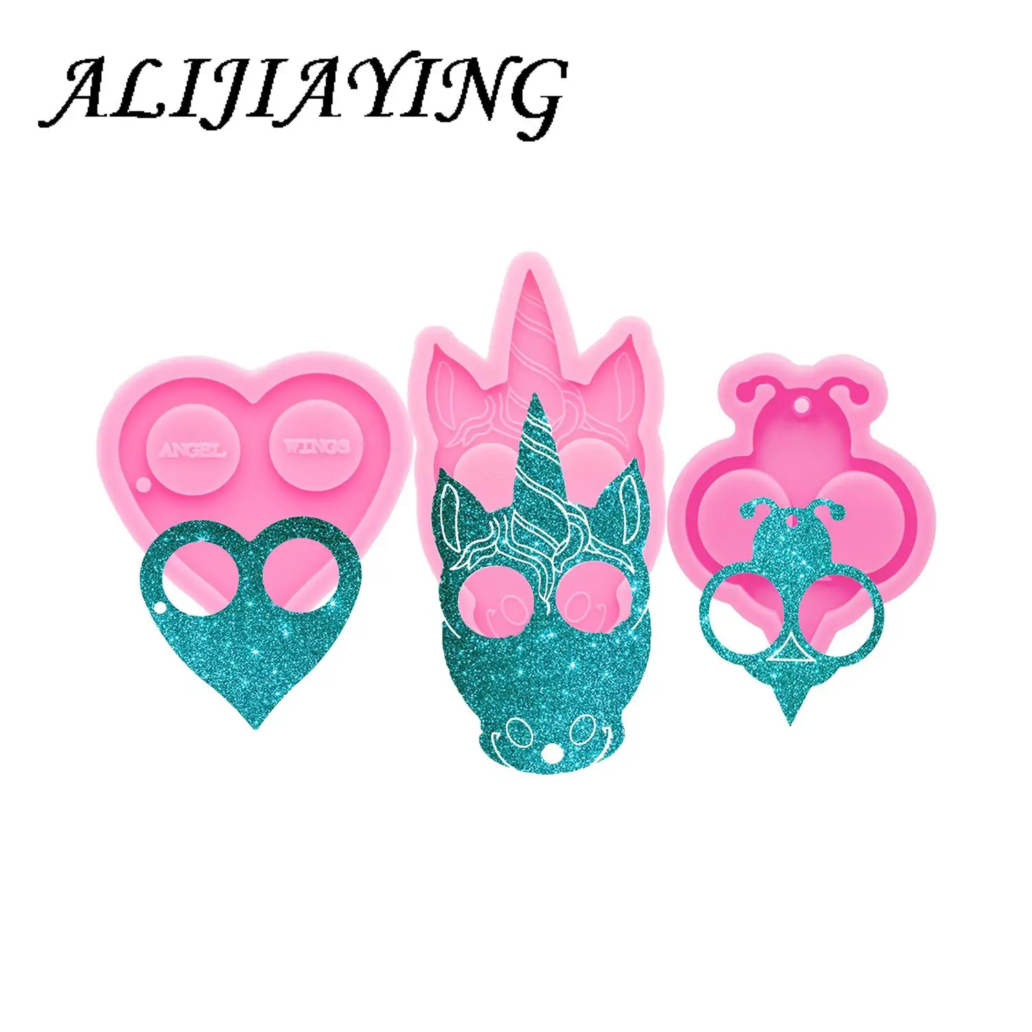 Shiny Silicone Resin Defense Heart Keychain Molds , KNUCKLE Unicorn Epoxy Silicone mold, Jewelry Resin Casting Molds DY0753