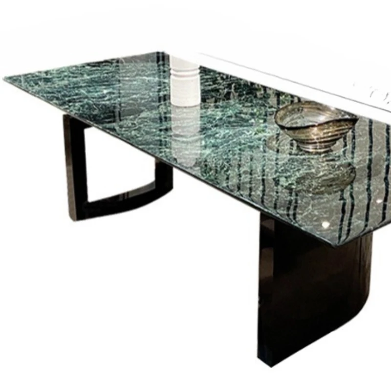 

Italian light luxury minimalist large flower green natural luxury stone rectangular dining table high-end villa simple household