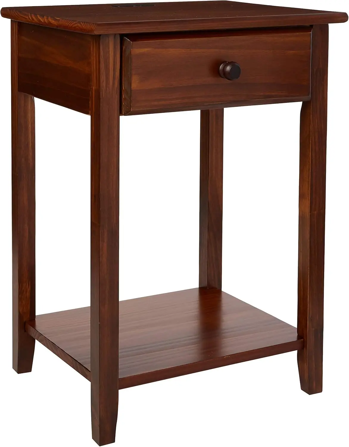 

Owl Night Stand with USB Charging, Drawer & Shelf, Warm Brown Wood, 17.5"W x 14.25"D x 24.5"H