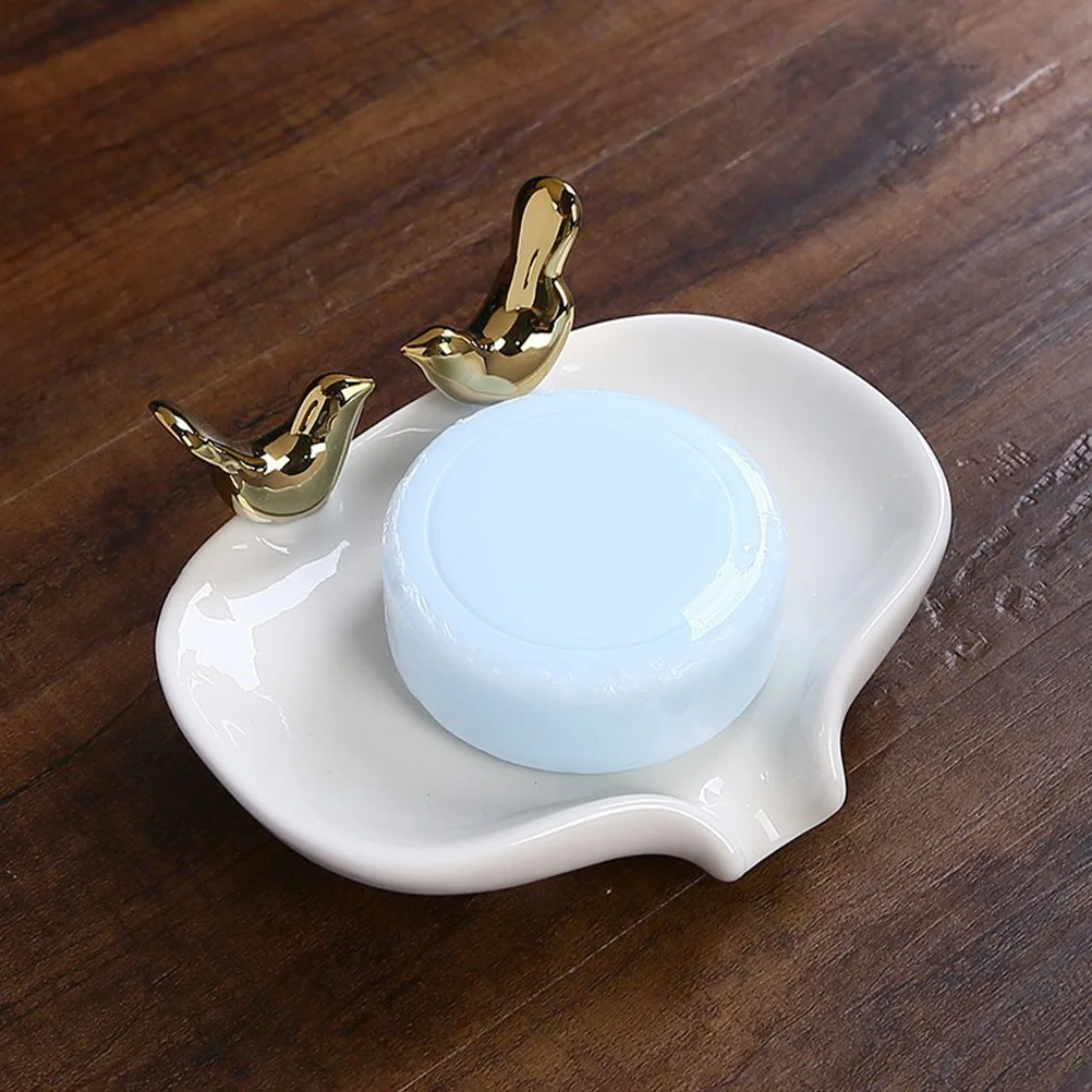 

Ceramic Soap Dish with Bird Design Self-Draining Soap Holder Bathroom Shower Tray Decorative Container