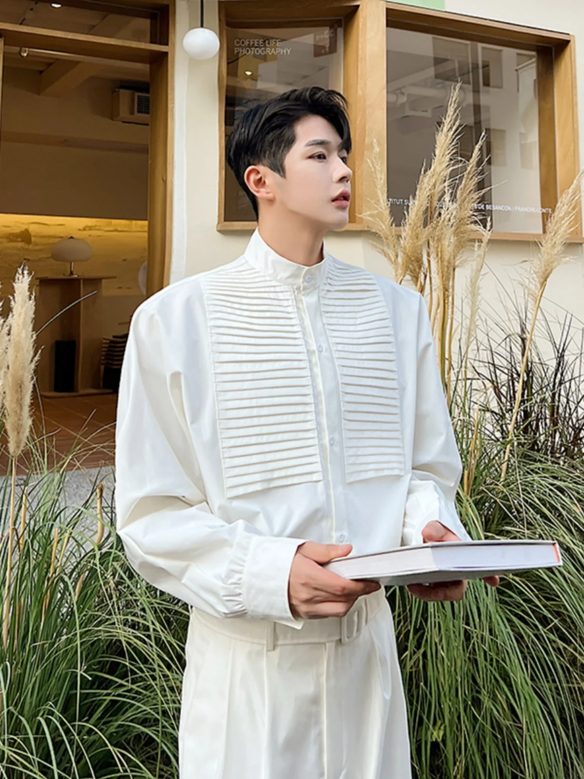 

Мужская рубашка с длинным рукавом в стиле ретро, осенняя модная рубашка с эффектом мятости, элегантная, в корейском стиле, свободного кроя, молодежная, популярная рубашка