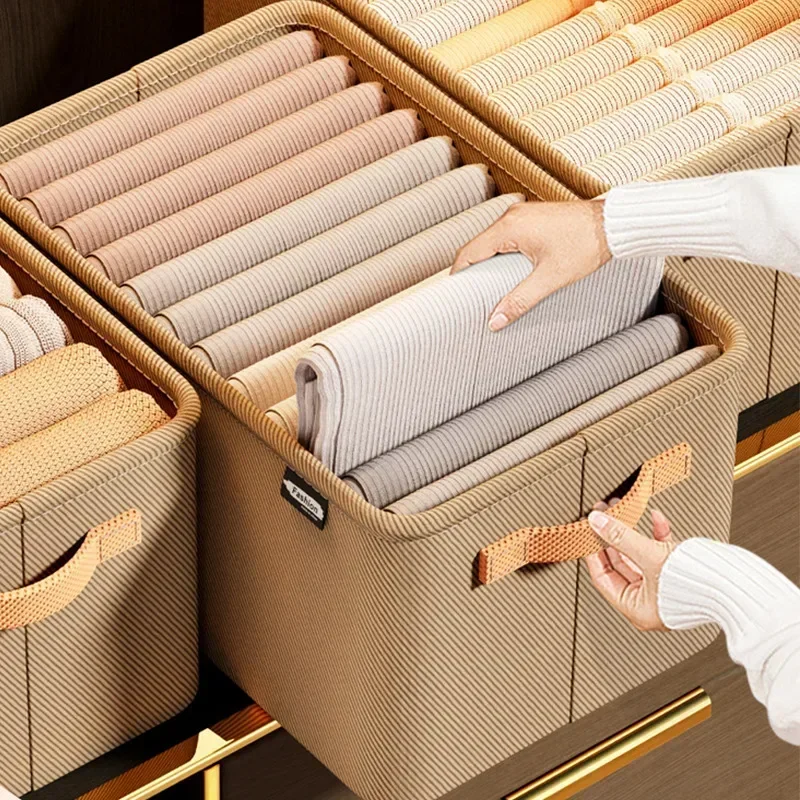 10pcs Oxford Partition Clothing Pants Storage Box with Transparent Lid Household Wardrobe Organization and Storage