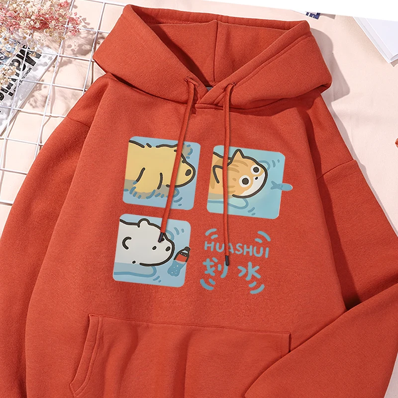 Paddle Animals Print Tracksuit Men Leisure Breathable Hooded Sporty Drawstring Sweatshirt Versatile Machine Washable Clothes