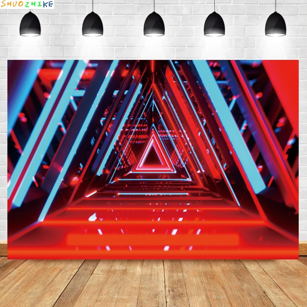 Bühne Pyramide Licht Dreieck Neon Licht Einzigartige 3D Baby Kind Party Foto Hintergrund Fotografie Hintergrund Foto Studio Photocall