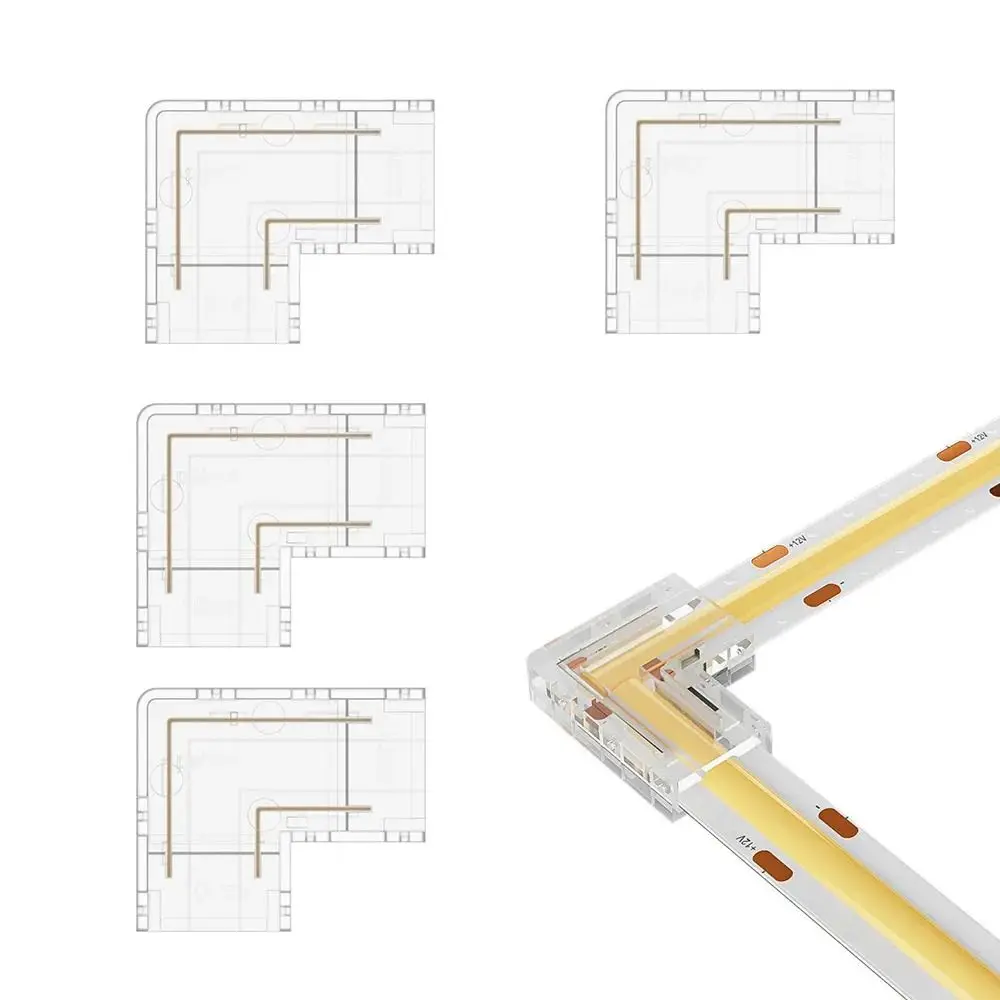 90 Degree COB LED Connectors 5/8/10mm Solderless Transparent 2/3/4 Pin Connector For CCT FCOB RGB Strip Lights L Shape Corner