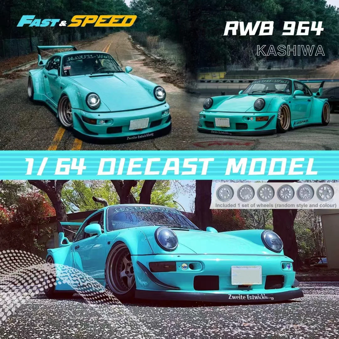 FS In Stock 1:64 RWB 964 With Wheel Hub Diecast Diorama Car Model Collection Miniature Fast Speed