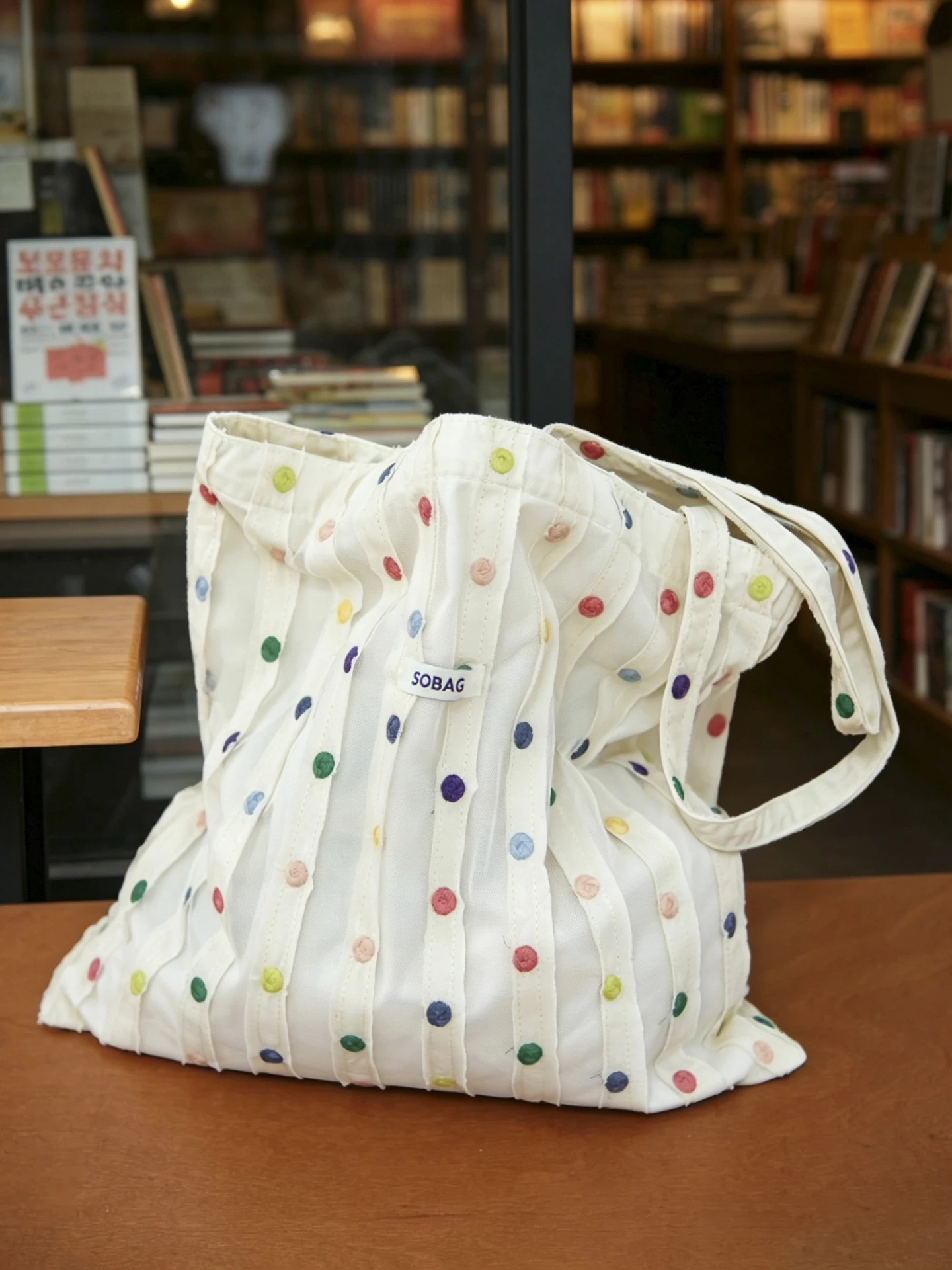 sobag-夏ドーパミンカラフルな水玉模様ニットシングルショルダーキャンバストートバッグ女性のかわいい芸術的な和風バッグ