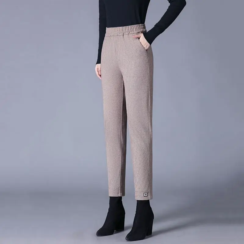 

Women's Spring Autumn High Waisted Solid Elastic Pocket Casual Work Suit Trousers Fashion Office Lady Vintage Elegant Pants