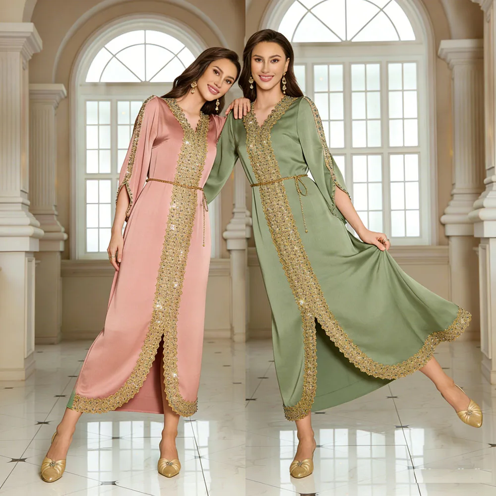 

2026 Dubai Diamonds Abayas for Women Muslim Evening Party Dress Kaftan Marocain Arab Robe Islam Jalabiya Djellaba Evening Gown