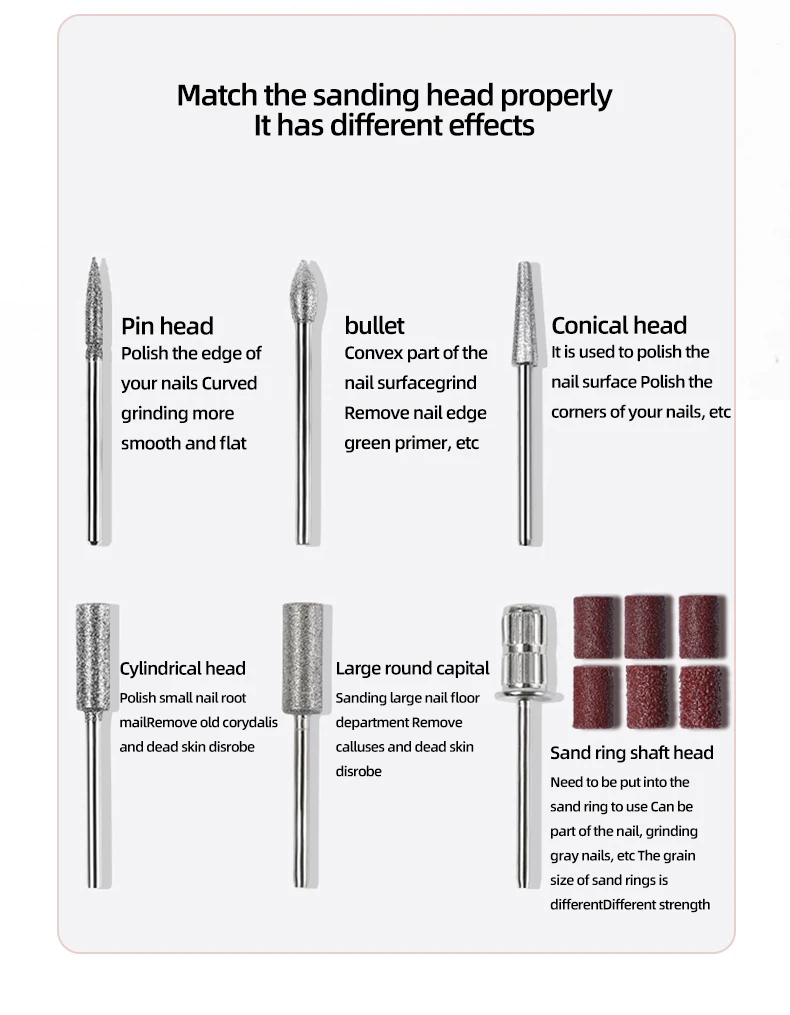ポータブルプロフェッショナルネイルドリルマシン 35000 RPM - アクリルジェル研磨用ビットキット付き充電式電動ネイルドリル