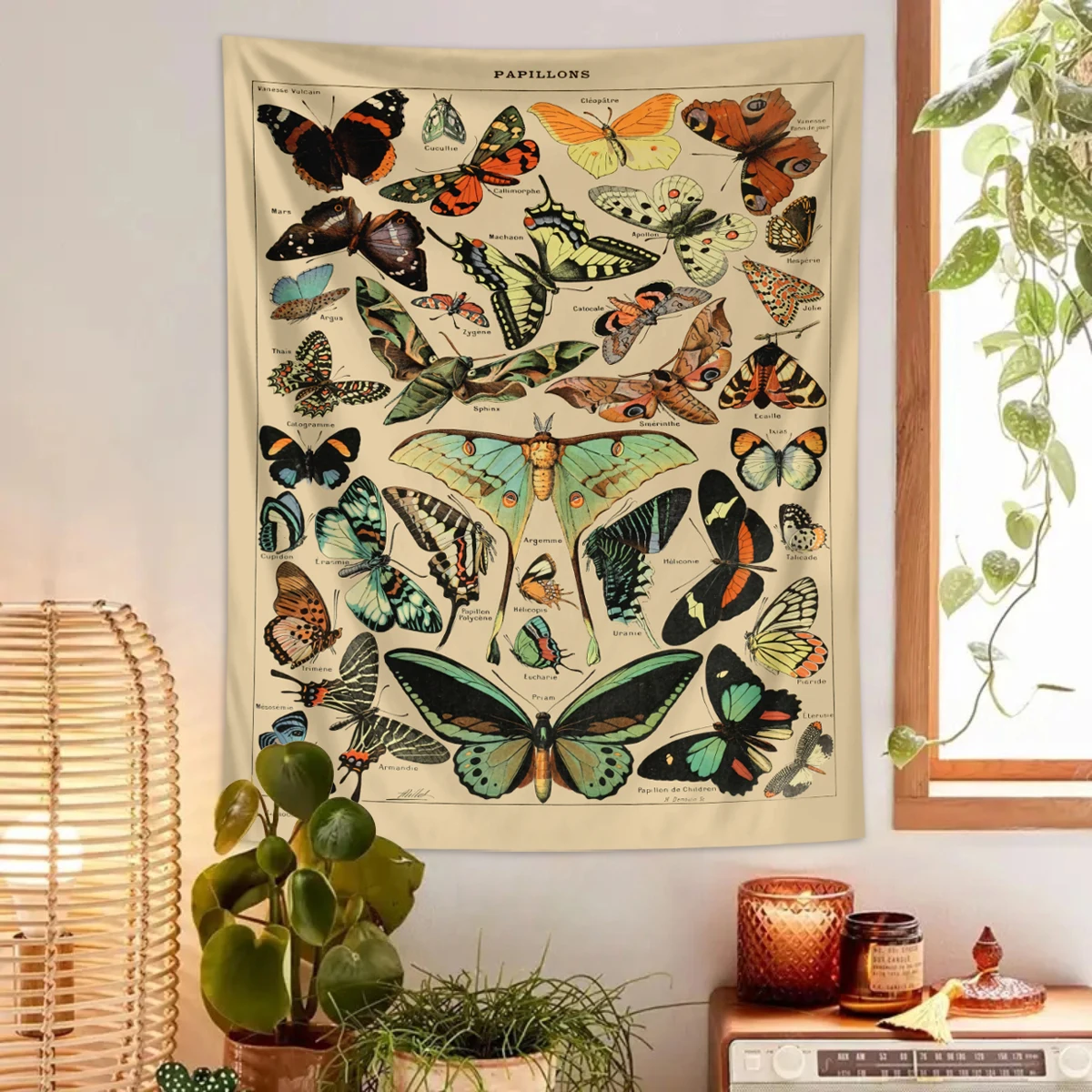 1 tapiz de mariposa Retro, tapiz Retro de mariposa colorida para colgar en la pared, tapiz de mariposa de insectos, decoración de dormitorio