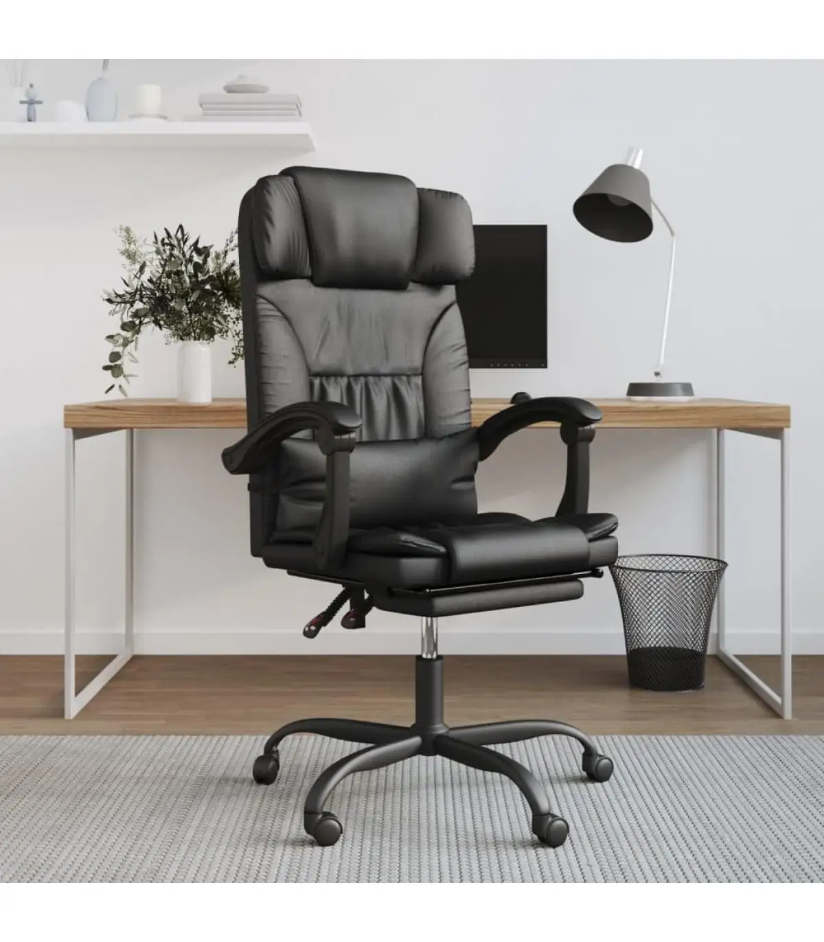 Office chairs black synthetic leather reclining office chair