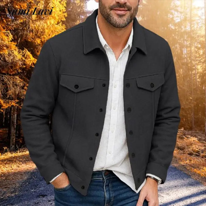 

Vintage Patchwork Pockets Cargo Shirt Jacket Mens Autumn Fashionable Woolen Jackets Men Streetwear Casual Solid Color Outerwear