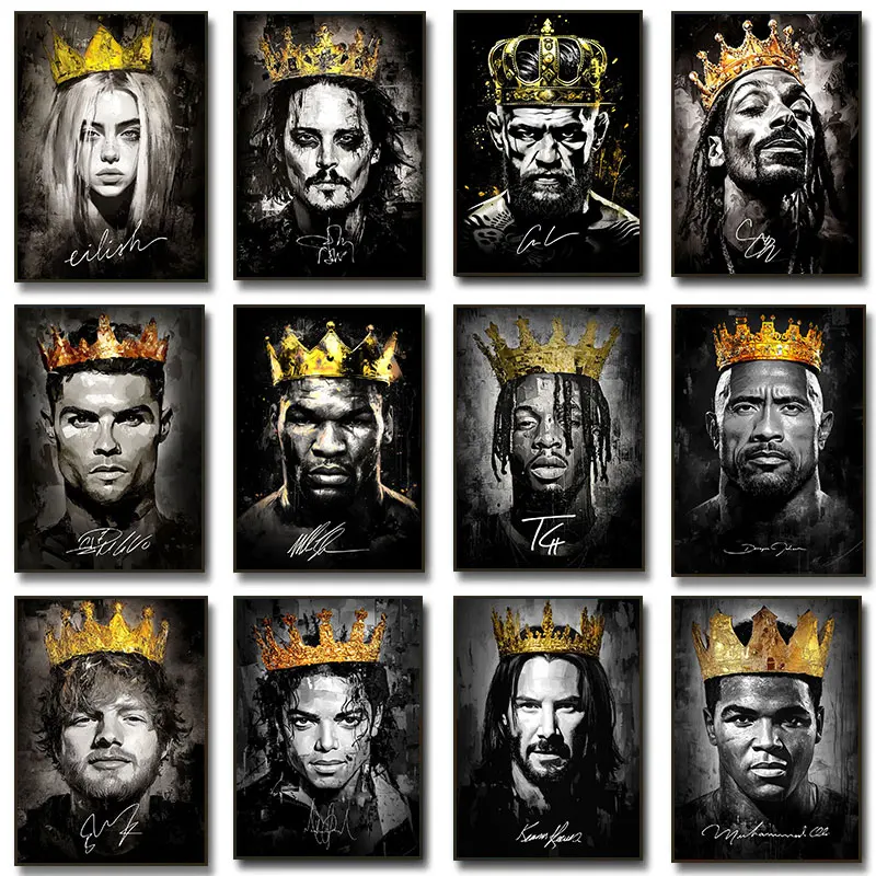 Golden Crown Sports Stars Canvas Painting Signature Vintage Poster Prints Vintage Living Room Home Decor Gifts Wall Aesthetic