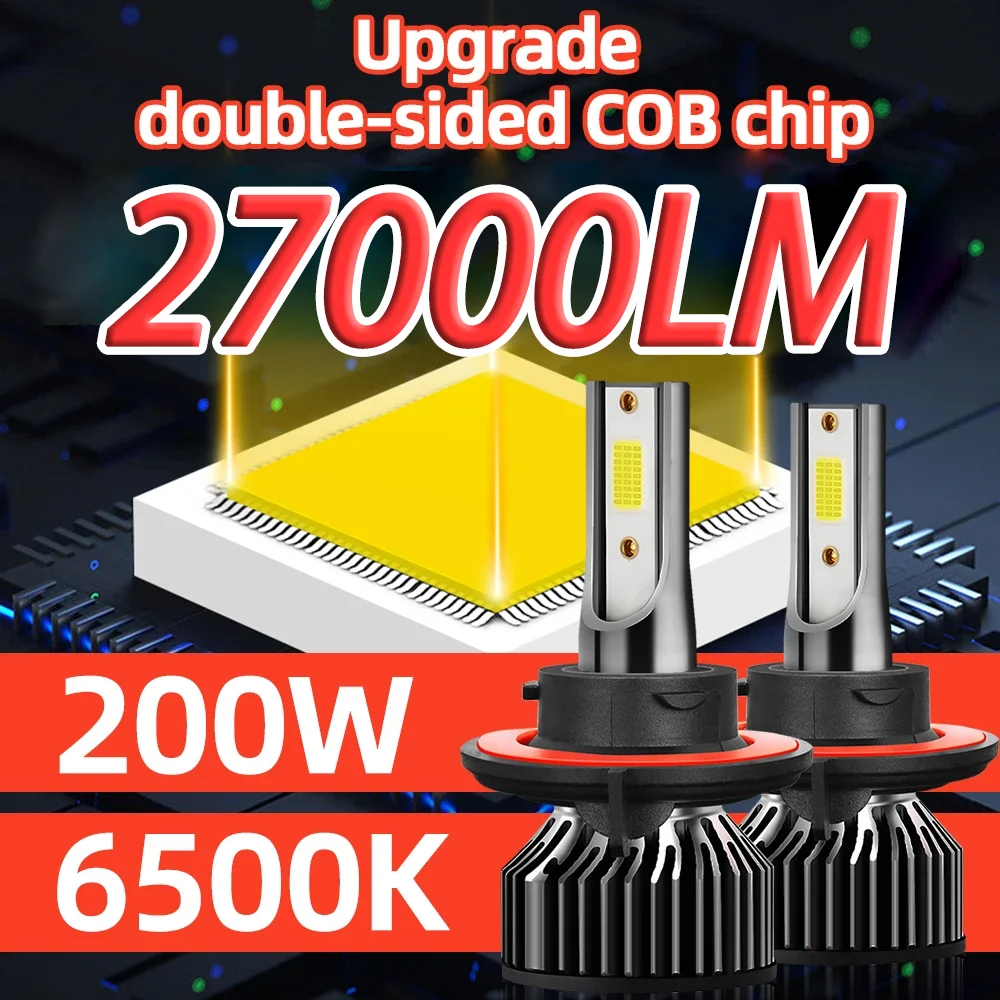 TEENRAM 2PCS H1 H7 H11 9005 9006 Car Turbo Bulbs 200W Built-In-Drive 6500K 27000LM 9007 H4 H13 High Low Beams 500% Brightness