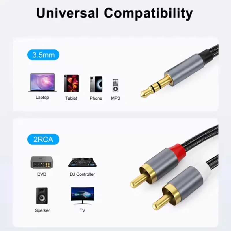 3.5mm plug To 2RCA Cable 2 RCA Splitter Adapter Cable Audio Connection Male to Male Stereo Aux Cord Cable for Stereo Speaker view 4