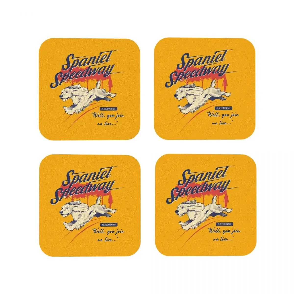 Spaniel Speedway LifeCommentary V2 Coasters Kitchen Placemats Insulation Cup Coffee Mats For Decor Home Tableware Pads Set of 4