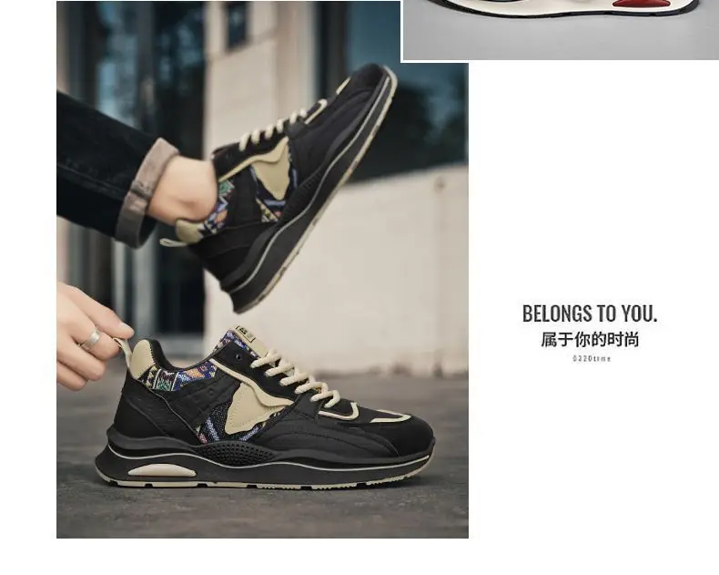 Men's Ethnic Patwork Platform Dad Sneakers 2026 New Soft Sole Height Increasing Casual Daily Streetwear Footwear 3 Colors