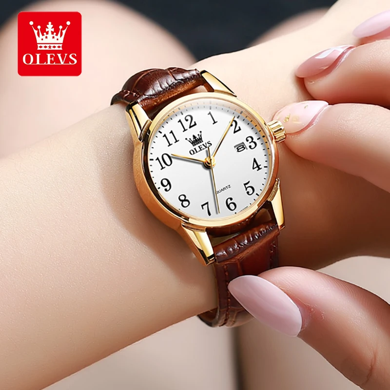 OLEVS 5566 Classic Brand Quartz Women\'s Watch Luxury Business Waterproof Leather Strap Elegant Dating Women\'s Clock Reloj Mujer