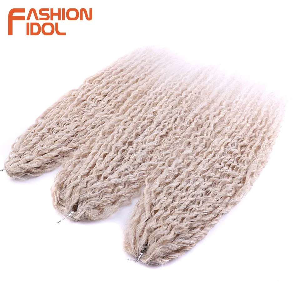 FASHION IDOL Kinky Curly Hair Twist Crochet Hair Synthetic Braid Fake Hair Ombre Blonde 30 Inch 3PCS Braiding Hair Extensions