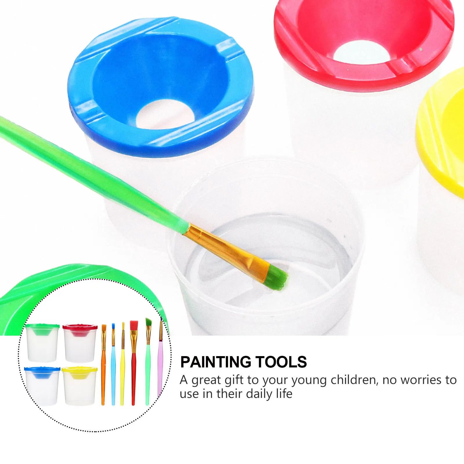 

16pcs Washable Paint Cups Set For Kids Fine Art Accessories Durable Non-Toxic Painting Tools Art Supply Kit Paint Brushes