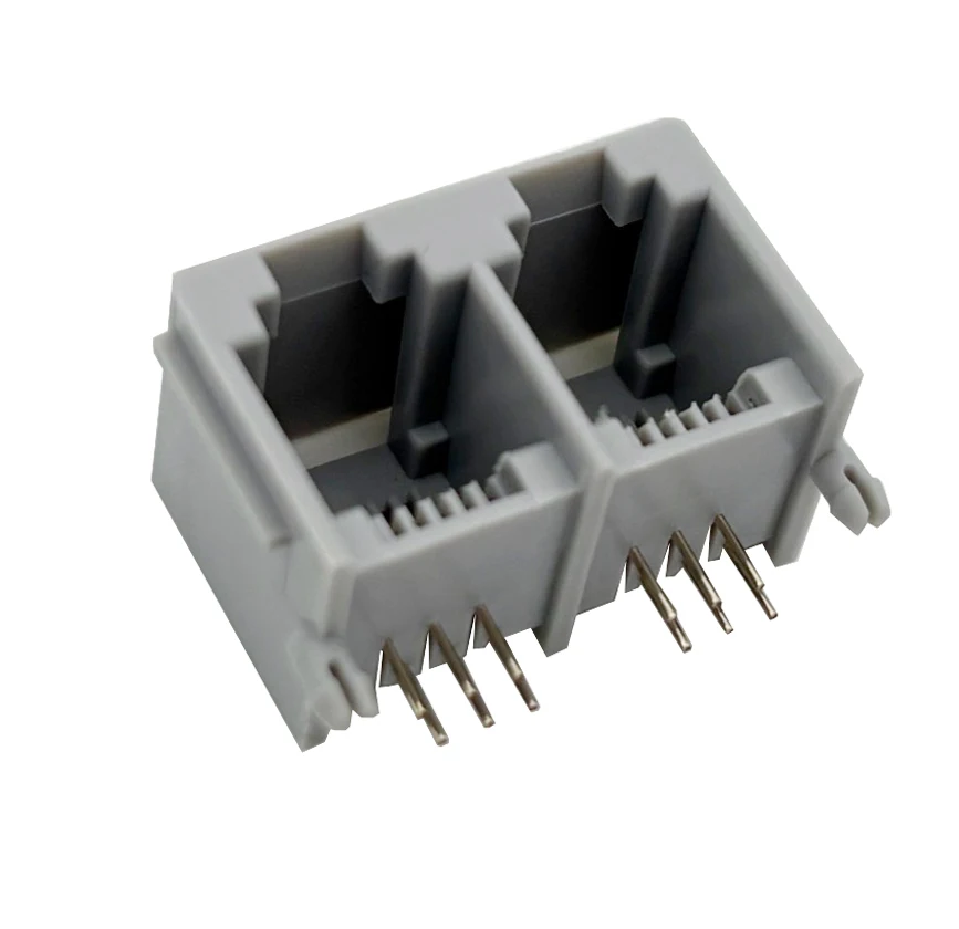 10 peças 5521 cinza 6p6c 1x2 com orelha rj11 soquete de telefone duplo interface de célula dupla horizontal de 90 graus
