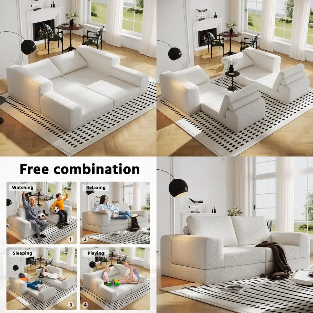 DIY Modular Sectional Sofa, Living Room Knitted Fabric Love Seat with 2 Pillows, 2-Seater Comfortable Sectional Couch, No Assemb