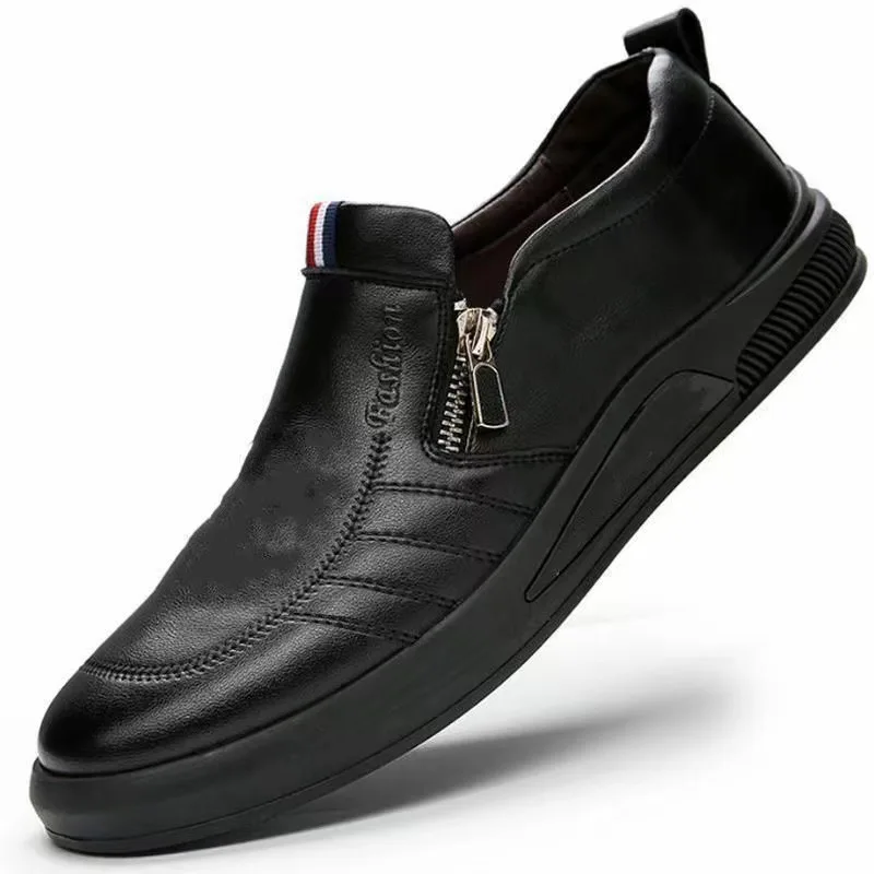 Zapatos informales de cuero PU para hombre, mocasines de marca de tendencia, zapatillas planas con cremallera, mocasines cómodos de negocios, Tenis masculinos de verano