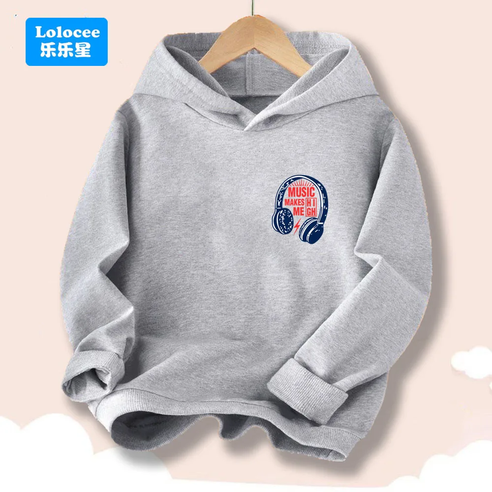 أطفال هوديي سماعة رأس للموسيقى طباعة بلوزة كاجوال-الأطفال مقنعين البلوز موضة ربيع الخريف ملابس يومية للبنين EJCK1