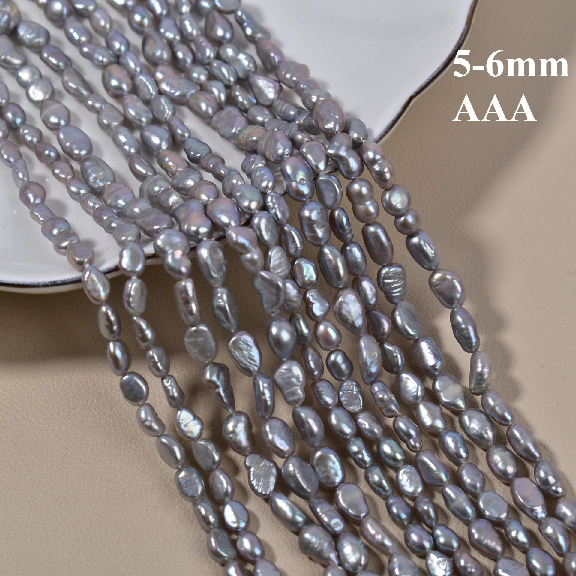 

5-6mm 3A Satiny Unblemished Natural Freshwater Gray Irregular Pearl Loose Bead Jewelry Make DIY Necklace Bracelet Accessories