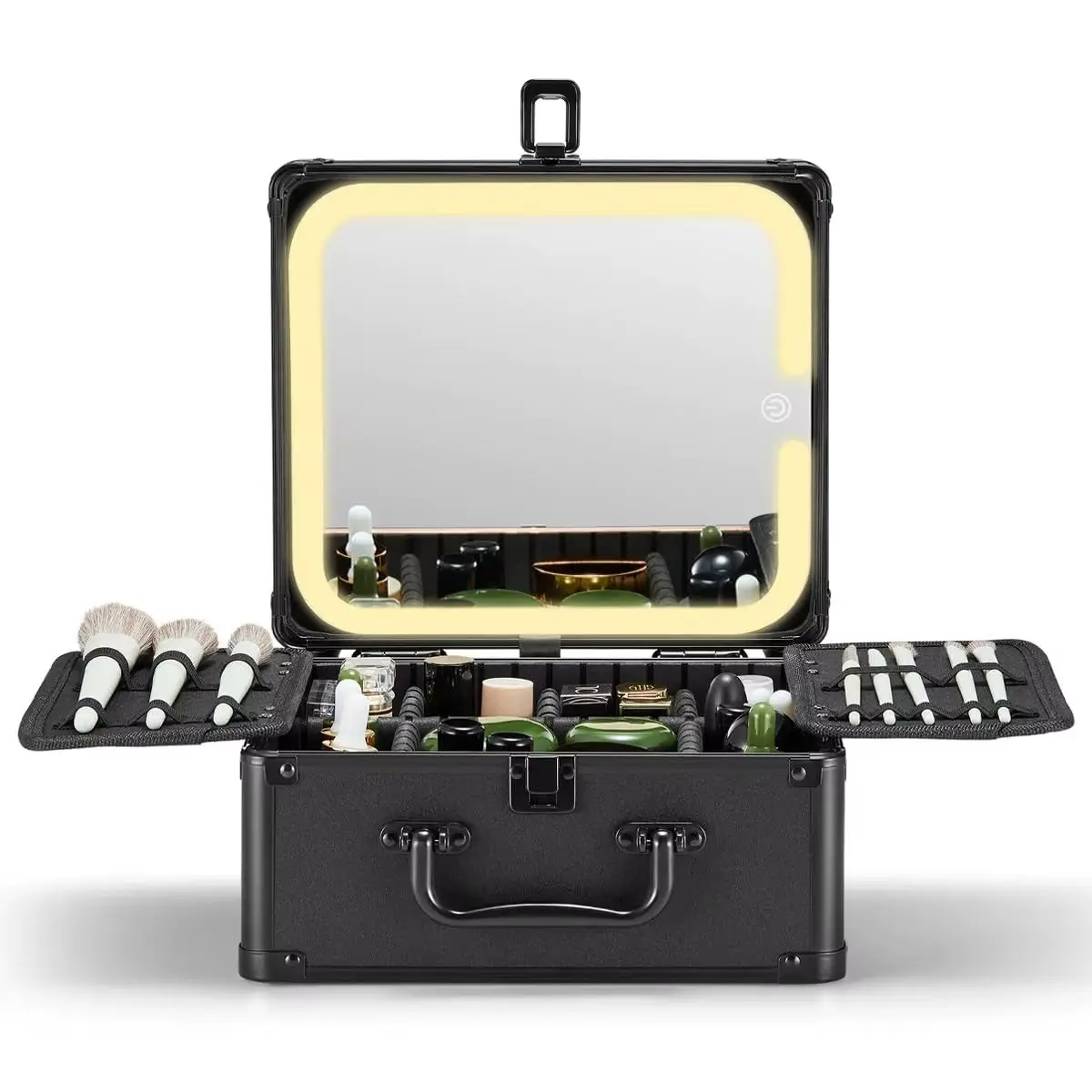 

Makeup Box with A Detachable Lighted LED Mirror, Waterproof Travel Train Case Makeup Suitcase with Adjustable Dividers