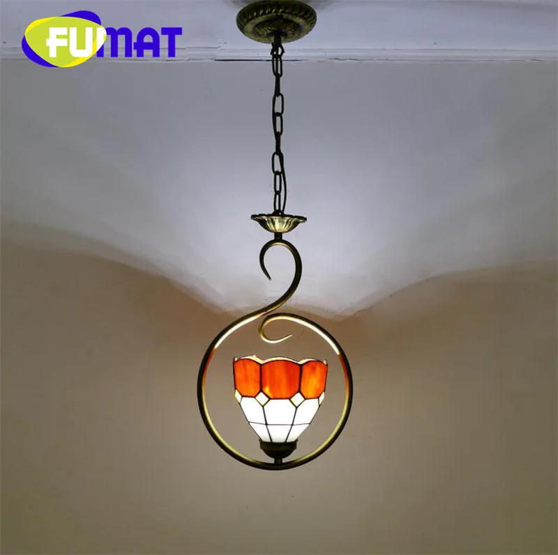 FUMAT Tiffany style stained glass Mediterranean Garden chandelier for dining room study bedroom hallway decor Pendant lamp