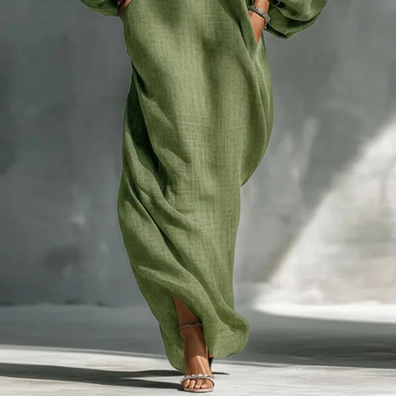 Bohemian Woman Dresses Vacation Sexy Cold Shoulder Lantern Long Sleeve Maxi Dress 2026 Spring Casual O Neck Solid Pullover Dress - Image 4