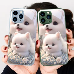 Cute Pet Cute Puppy Dog Purple For Iphone 16 Plus 15 14 13 12 Mini 11 Pro Max X XS XR 7 8 Plus 2022 Tempered Glass Phone Case