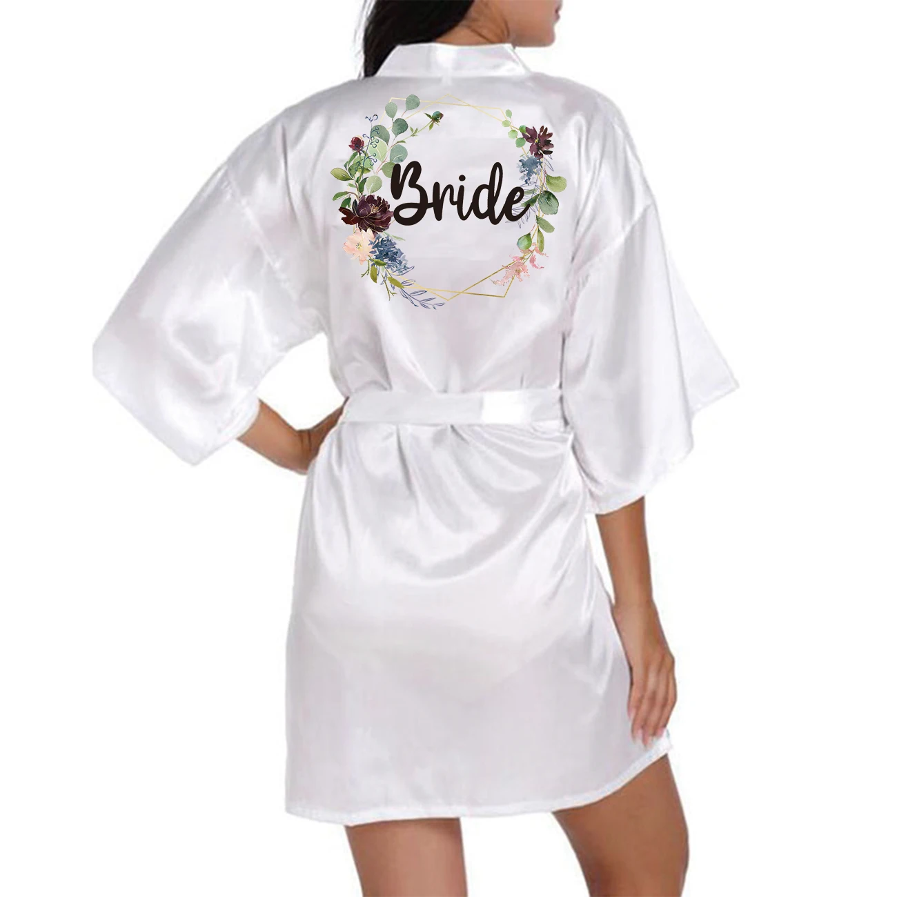 Bride Satin-Silk Bathrobe for Bridal Short Wreath Robe Women's Bridesmaid Gift for Wedding Party Team Shower Engagement Robes