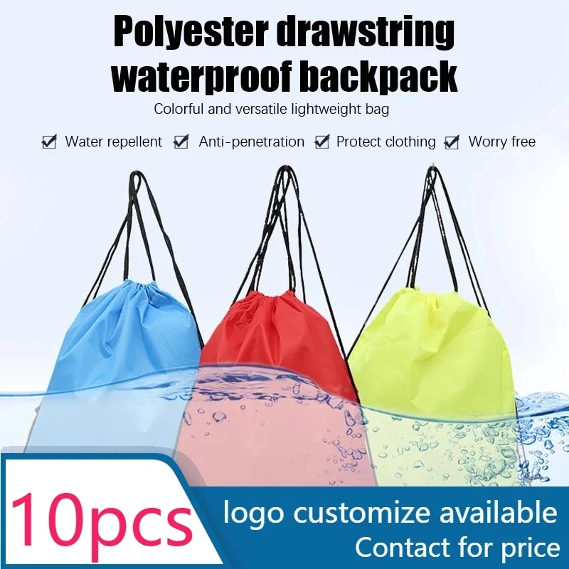 

10 pcsEco Polyester Bundle Pocket Race Backpack Portable Waterproof Shopping Pack Backpacks Portable Women Outdoor Sports Gym
