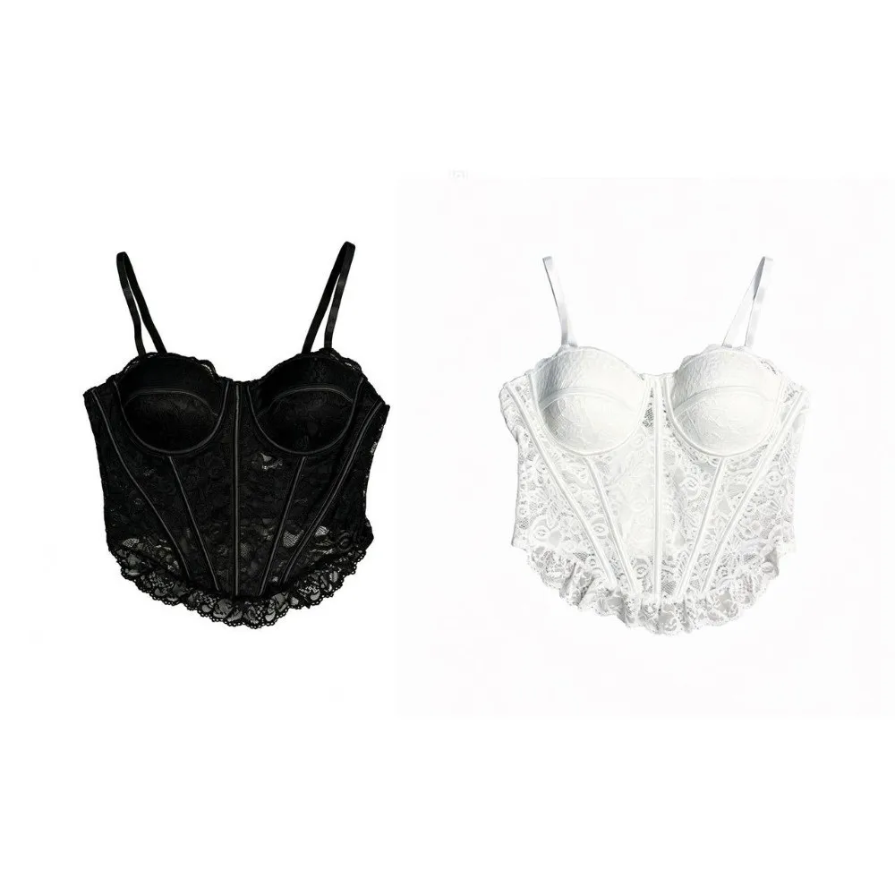 Hottie Mesh Transparentes Spitzen-Camisole, Figurbetontes Fischgräten-Spitzenkorsett, Ärmelloses Träger-Oberteil für den Alltag – Detail 3
