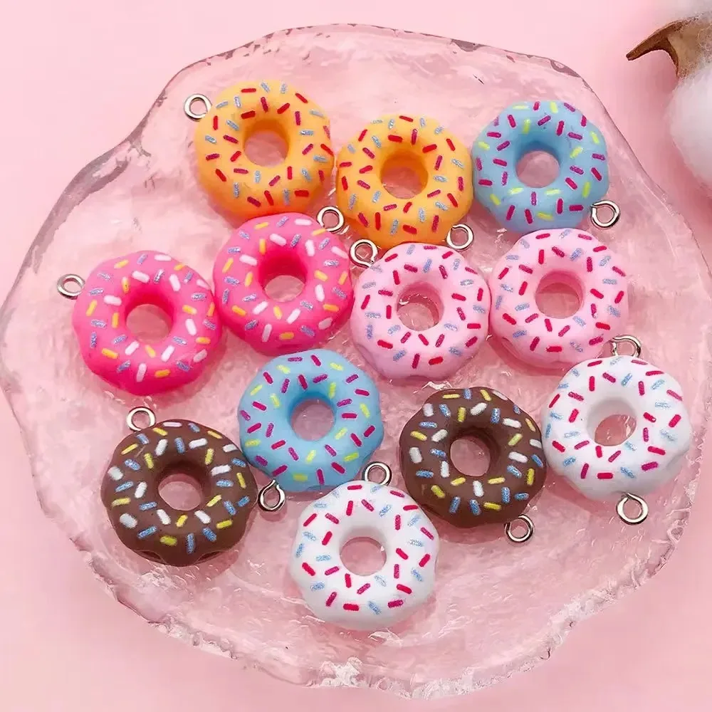 10 Uds. De dijes de diseño de Donuts de comida coloridos de 18x21mm, colgantes de resina 3D para pulsera DIY, collar, accesorios para hacer joyas
