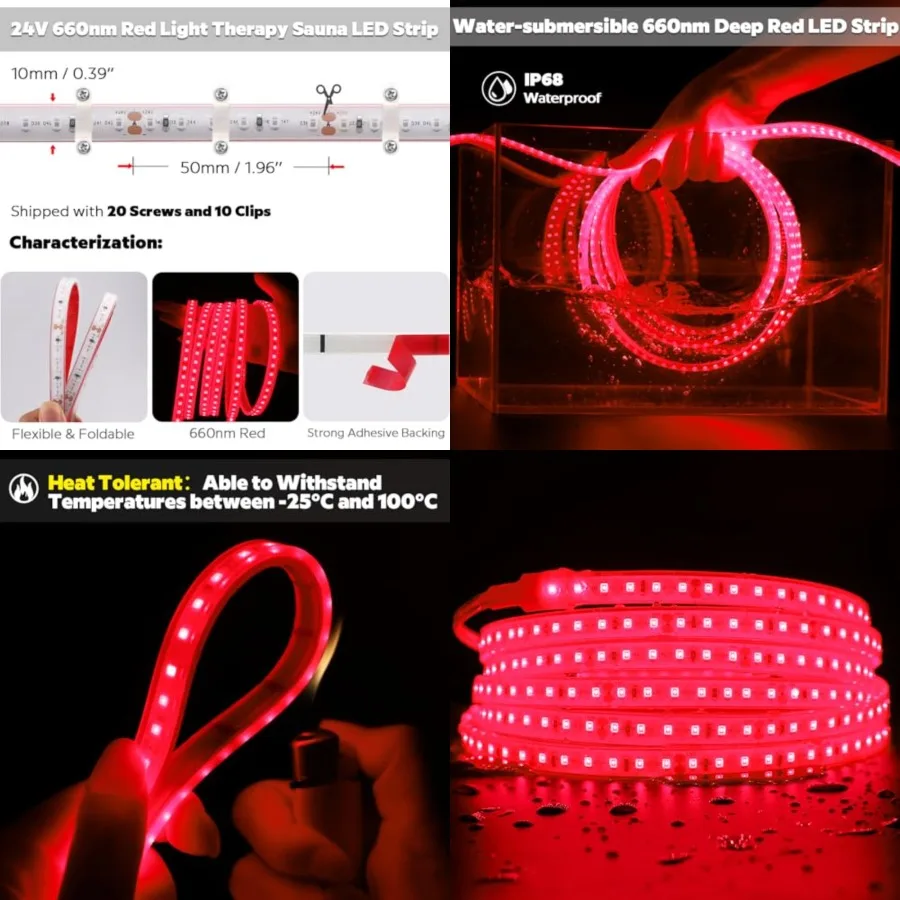 

Light Sauna LED Strip, Heat-Resistant IP68 Waterproof Flexible LED Tape Light, 24V 600 LEDs 5m/16.4Ft for Relaxation and Genera