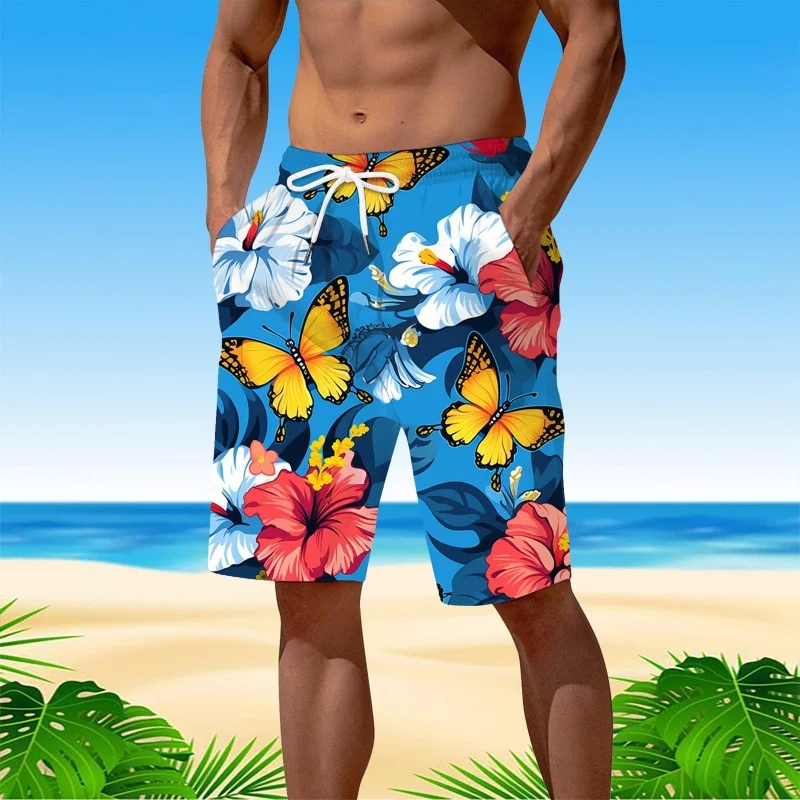 3d impresso flor abacaxi calças curtas homens coco borboleta padrão troncos de natação casual banho praia esportes surf board shorts
