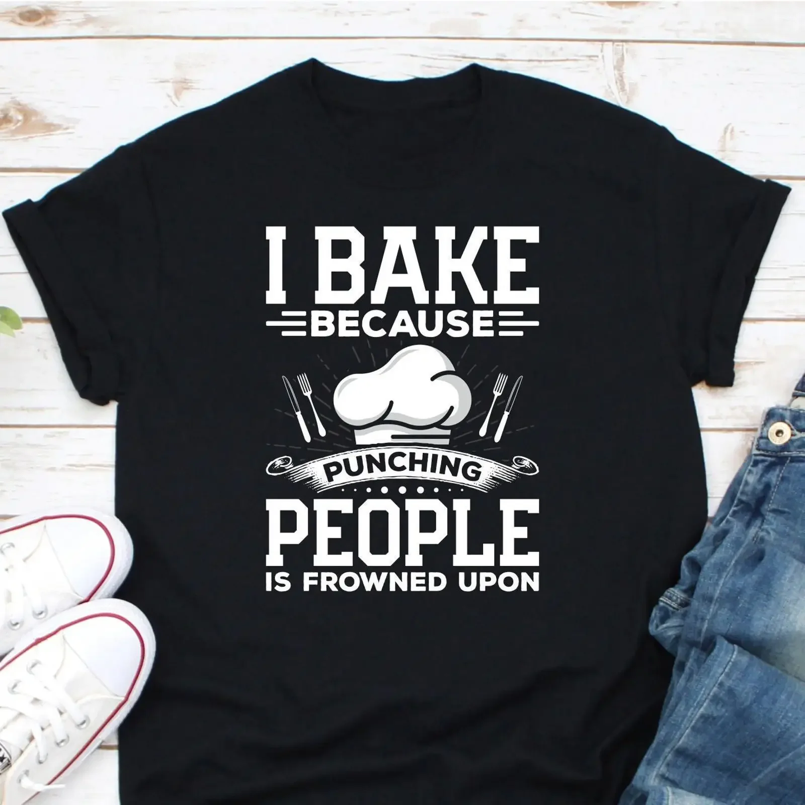 I Bake Because Punching People Is Frowned Upon T Shirt Funny Baking For Baker Pastry Chef Bakery Lover Casual Top vintage