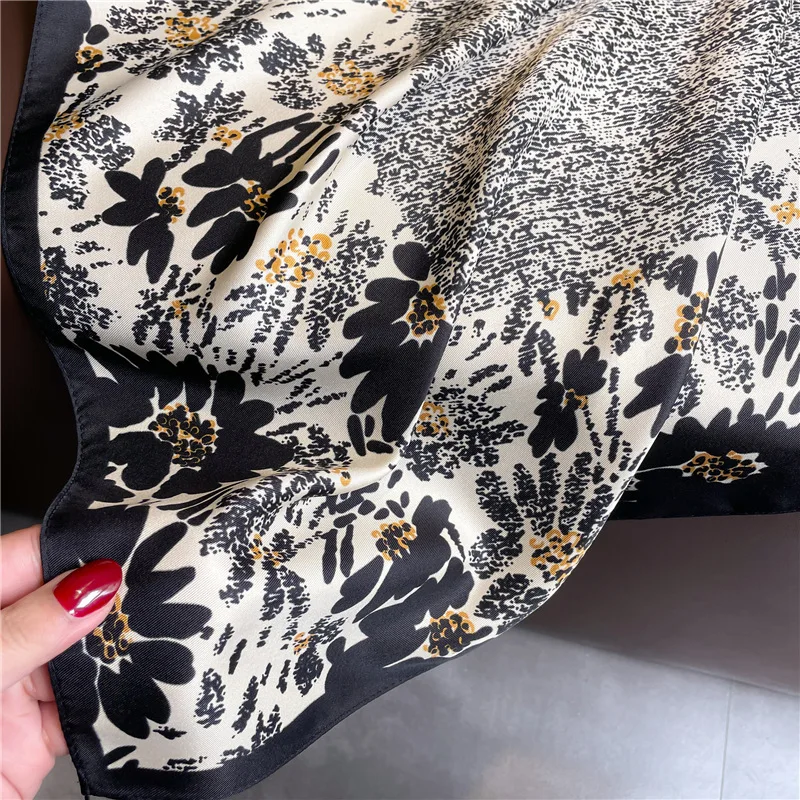 Print Twill Silk 90cm Square Scarf Women Luxury Floral Hair Neckerchief Shawl Wraps Bandanda Hijab Foulard Head Band Echarpe