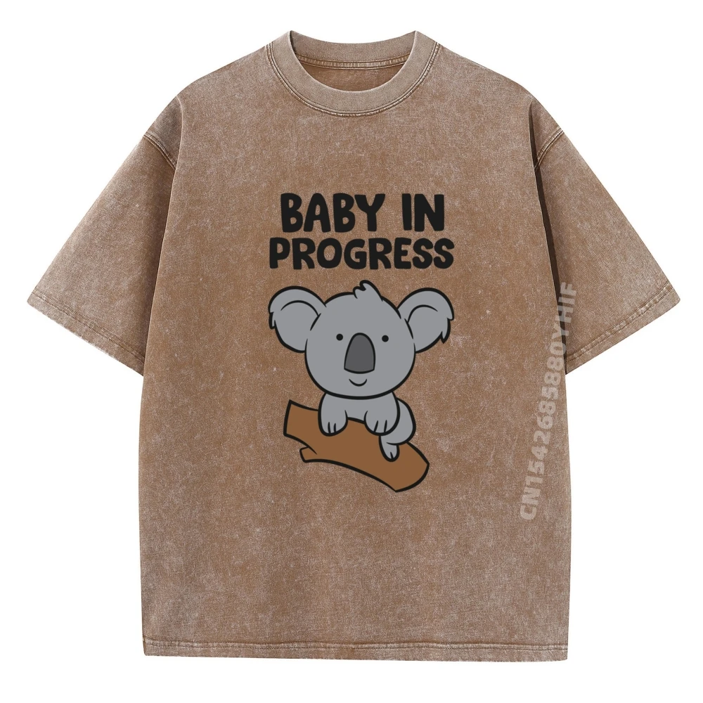 

Pregnancy Baby In Progress Pregnant Koala T Shirts For Men SOFT Graphic T-shirts Mens Funny Trendy Washed Shirt