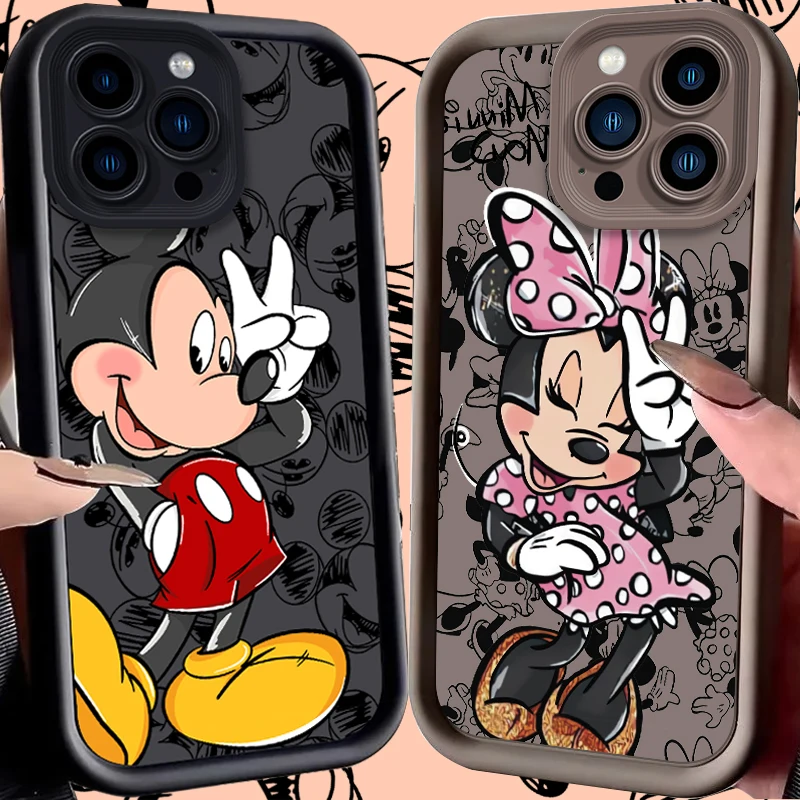 Disney tureMinnie Coque en silicone liquide antichoc pour iPhone, iPhone 15 14 13 12 Mini 11 Pro Max XS X Poly 8 7 6S 6 Plus SE 2020