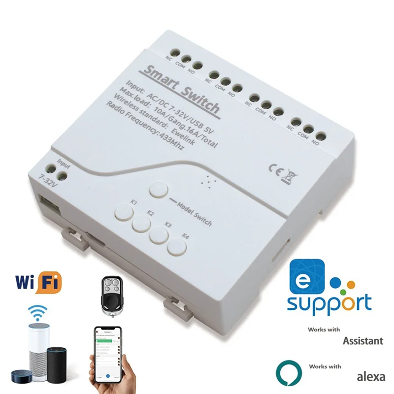 ABMF-Smart Switch Интеллектуальный переключатель дистанционного управления Самоблокирующийся RF433 4-позиционное реле 4-канальный EWELINK WIFI Смарт-переключатель Релейный модуль