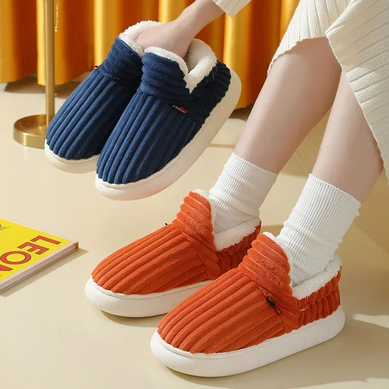 Women Winter Slippers Warm Plush Slip-on Couples Home Cotton Shoes Non-Slip Comfortable Flats Man Soft Faux Fur Boots