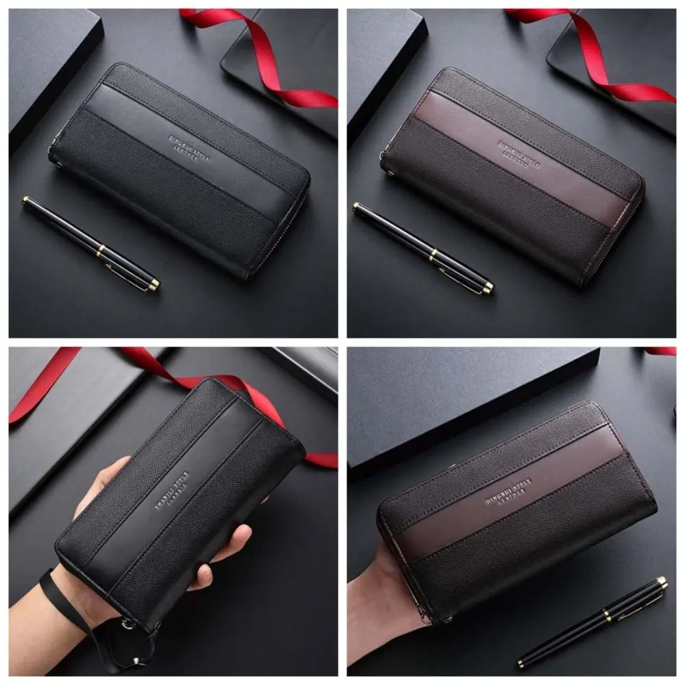 Large Capacity PU Men's Wallet Anti-splash Water Anti-lost Long Business Handbag Multiple Card Holder Note Compartment